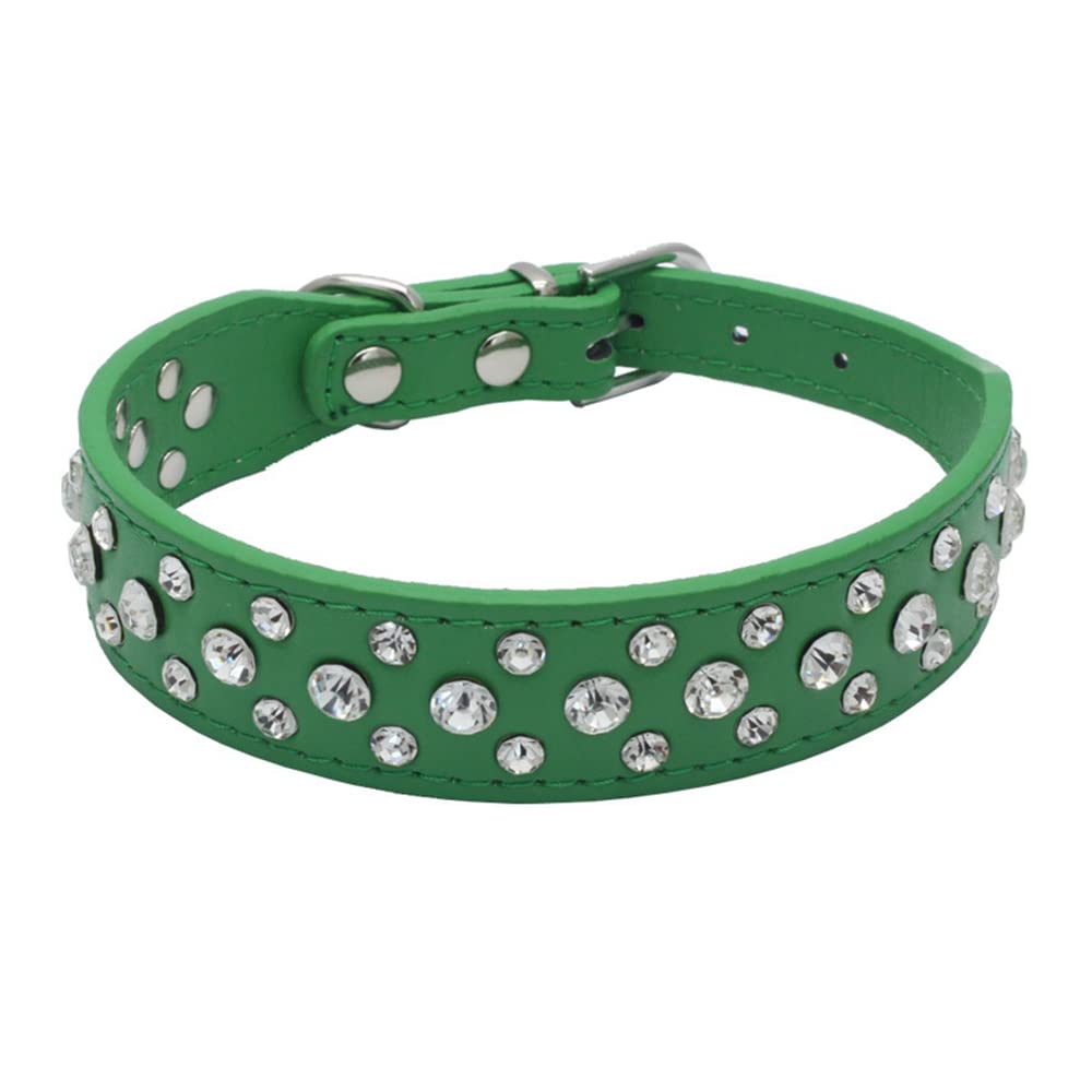 Bbmmayy Rhinestone Dog Collar, Bling Rhinestone PU Leather Crystal Diamond Pet Dog Cat Puppy Collar Black S M L XL (XS, Green)