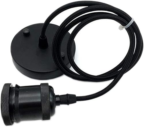 Miniatura 6 de Icole Lámpara colgante vintage, estilo industrial retro moderno E26 E27 soporte de lámpara cromado, rosa de techo negro con cable flexible trenzado