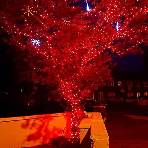 Image of Dazzle Bright 300 LED Christmas String Lights, 100 FT Connectable Waterproof String Lights Green Wire with 8 Modes Christmas Decoration for Indoor Outdoor Party Yard Garden Decor (Red)