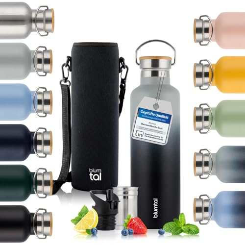 Blumtal Thermosflasche 750ml - Doppelwandige Edelstahl Trinkflasche - Isolierflasche BPA Frei - Teeflasche - Ultimate Grey & Black