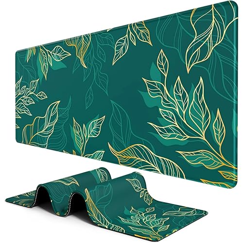 Image of Printed Gaming Mousepad - Premium Stitched Edges, Smooth Surface,Size 11x23 inches, Non-Slip Rubber Base - Ideal for Office & Gaming Setup (Artistic Luxury Leaf Line)