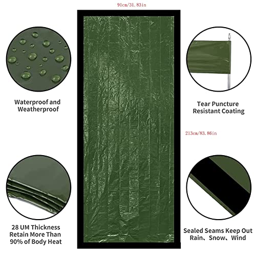 Miniatura 2 de Honyao Saco De Dormir Emergencia, Mantas Termica De Aluminio, Sacos De Vivac Supervivencia, Supervivencia Bivy Para Vivac, Cámping, Excursionismo, Trekking - Verde
