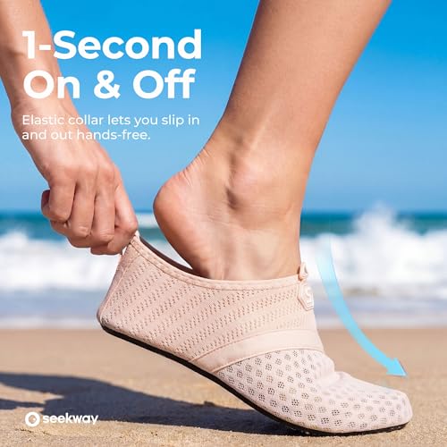 Image of SEEKWAY Water Shoes Quick-Dry Aqua Socks Barefoot Slip-on for Beach Pool Swim River Yoga Lake Surf Women Men Black SK001