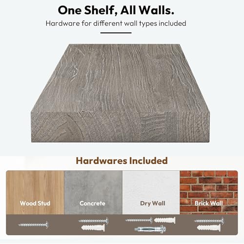 Image of Vivelove Elm Wood Floating Shelf 55x8 inch Set of 1, Grey