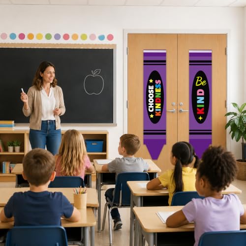 party greeting 2Pcs Back to School Classroom Door Cover Curtain Crayon Classroom Window Decoration Blackout Curtain Window Cover for Kindergarten Nursery School Office Door Decor (Purple Crayon) - Image 7