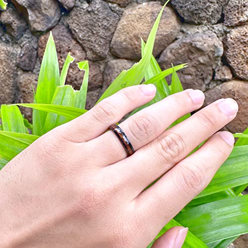 Tungsten Carbide Genuine Natural Hawaiian Koa Wood Tree Inlay Comfort Fit Ring 8mm 6mm 4mm Wedding Band Dome Style Scratch Resistant Weighted Hypoallergenic High Polished Finish with Gift Box Included3