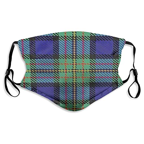 Scottish Clan Maclaren Tartan Plaid Scarf Cloth face mask with Filter Pocket Washable Face Bandanas Balaclava Dust-Proof Print Reusable Fabric Protection with 2 Pcs Filters