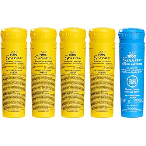 FROG Serene Mineral Replacement Cartridge + 4 Bromine Cartridges for Hot Tubs, for use only with FROG Serene Floating Sanitizing System for Spas up to 600 gallons, Quick and Easy Hot Tub Sanitizer Cover
