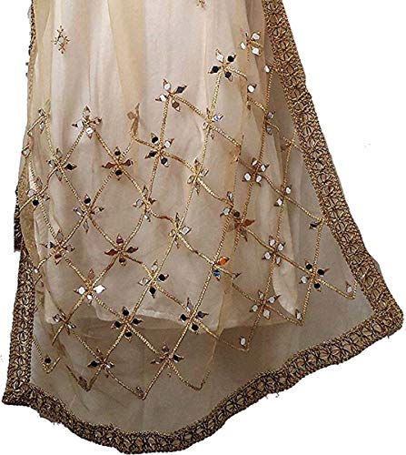 Indian Bollywood Mirror Work Gold Net Dupatta Scarf, Shawl, Chunni - Latest Wedding Women's Stole, Wraps With Gold Latkan2