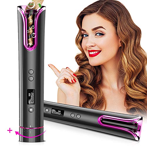 Auto Hair Curler, Cordless Automatic Curling Iron with 4 Temperature, Rechargeable and Portable Curling Wand Magic Styling Tools, Fast Heating Ceramic Barrel
