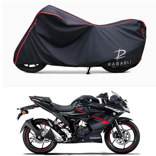 Image of Waterproof Bike Body Cover Compatible for | Suzuki Gixxer SF 250 | Taffeta Fabric, Red Piping Design, Bottom Elastic Fit | Dustproof, Sun UV & Rain Protection for All Bikes