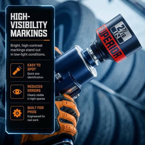 Image of 8 Piece 3 /4 inchDrive Shallow Impact Socket Set, 2-1 /16 inch-2-1 /2 inchAxle Nut Sockets, SAE, CR-MO, 6 Point, Tools for Removing Mechanical Nuts, Large Automotive Repairs, Agricultural implement