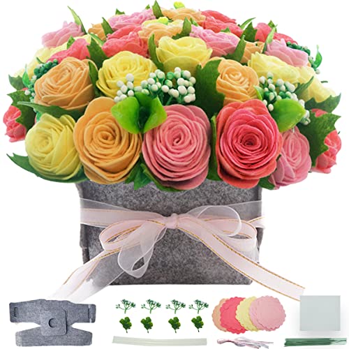 BAZIMA ALICE DIY Felt Flower Art Craft Kit, DIY Felt Rose Pot Bonsai Kit, Floral Gifts,Beginner Craft Kit,Arrange Pre-Cut Felt Flowers and Foliage, (Multicolored Roses)