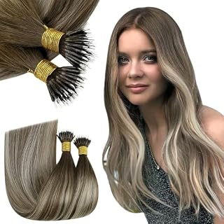 RUNATURE Nano Hair Extensions Human Hair Blonde Balayage Brown Nano Hair Extensions Ombre Human Hair Nano Tip Extensions Blonde Nano Human Hair Extenisons 18 Inch 50g