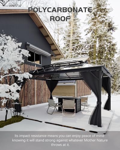 12' x 16' Permanent Hardtop Gazebo - Heavy Duty Aluminum Frame with Double Roof, Includes Curtains & Netting for Patio/Backyard/Garden (All-Weather) - Image 4