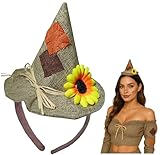 Nicky Bigs Novelties Unisex Adults Mini Scarecrow Hat On Headband Flower Halloween Costume Accessory (Light Brown)