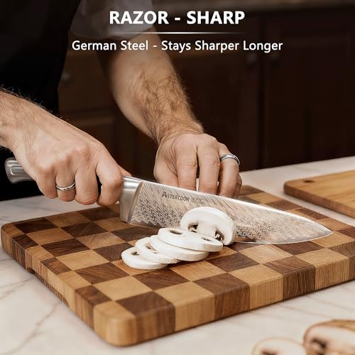 Image of Astercook Knife Set, 15-Piece Kitchen Knife Set with Block, Built-in Knife Sharpener, German Stainless Steel Knife Block Set, Dishwasher Safe Kitchen Utensils Set