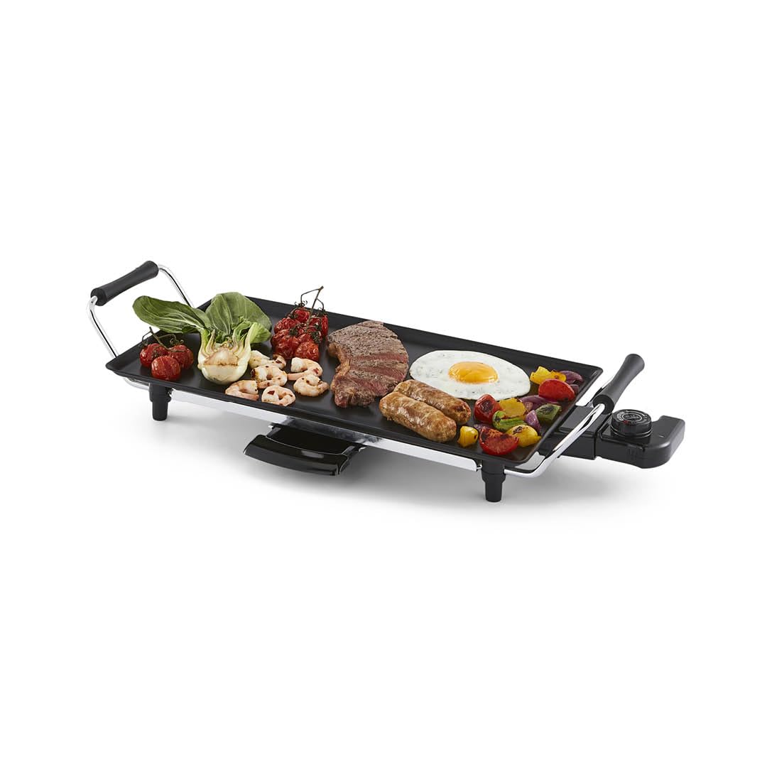 Geepas Electric Teppanyaki Grill Griddle Hot Plate for Steak - Black - Small 43.5x23.5cm
