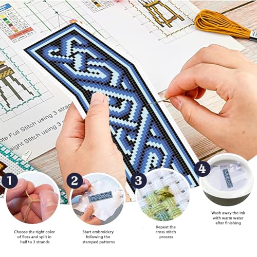 Image of FREEBLOSS 6 Set Cross Stitch Bookmark Kit Cross Stitch Kit Celtic Knots Stamped Embroidery Bookmark with Instruction Cross Stitch Kits for Adults DIY Bookmark Kit 8.66''x3.15''