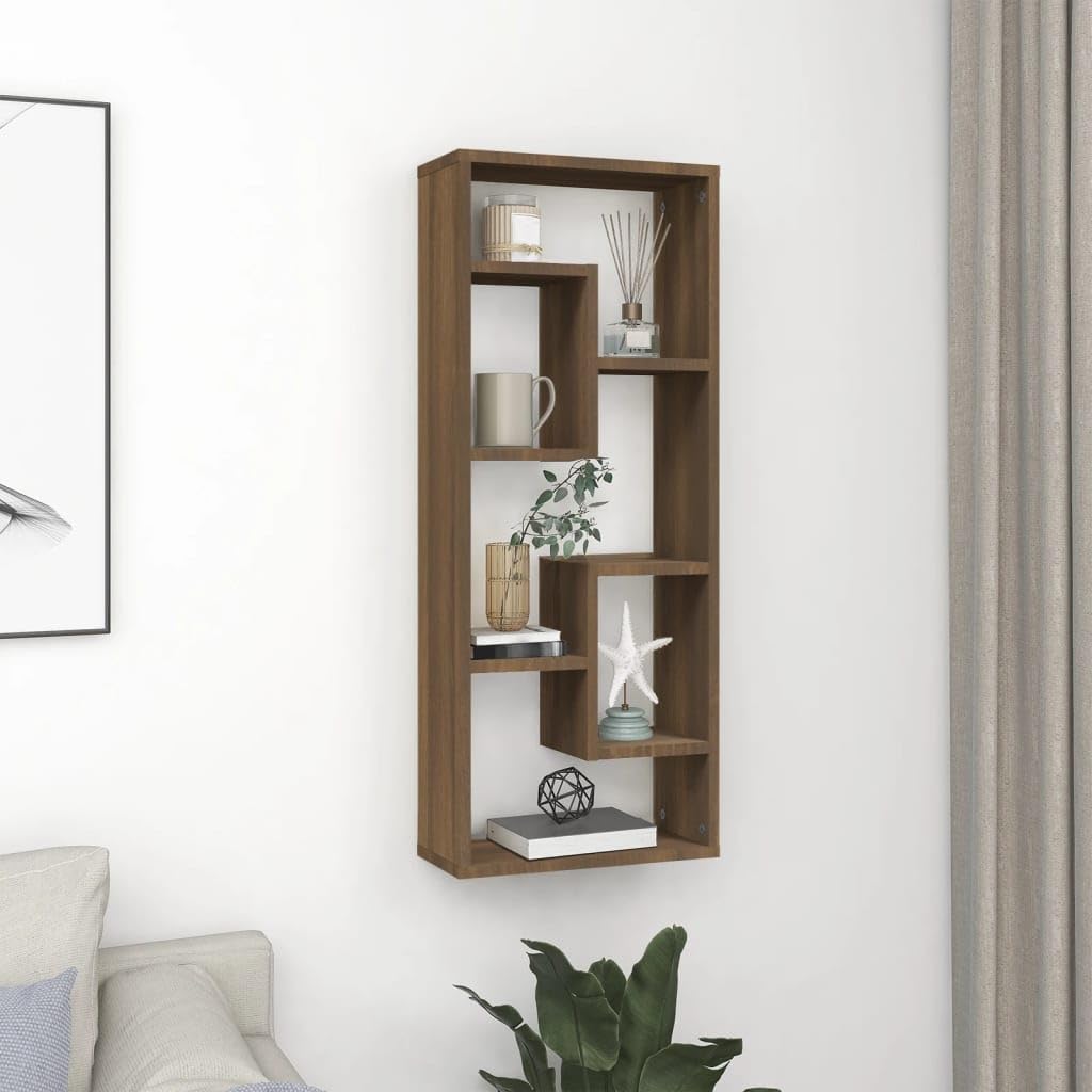 YUANCHUTOP Floating Shelves Intersecting Style, Rustic Hanging Shelves for Wall Storage, Square Wall Shelf Decor for Bathroom and Living Room Display (Brown Oak)
