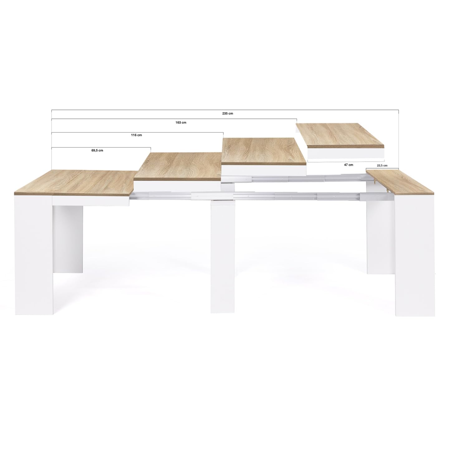 IDMarket - Table Console Extensible Orlando 10 Personnes 235 cm Bois Blanc et façon hêtre
