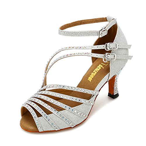 Preisvergleich Produktbild TTdancewear Strass Latein Salsa Performance Tanzschuhe Tanzschuhe Ballsaal Tanzschuhe Damen, Silber (Silberfarbener Absatz 6,35 cm), 38.5 EU