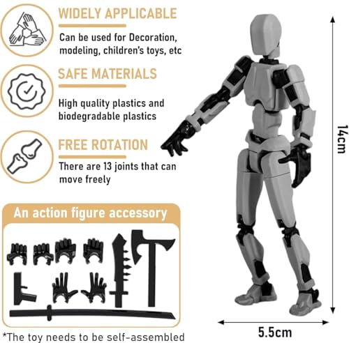 Image of ONNGEO 2 PC Action Figures Titan 13, 3D Printed Multi-Joint Movable Robot, T13 Lucky Action Figure, Dummy Robot Action 13, Desk Decoration Creative Robots, Nova 13 Mechanical Doll (Yellow, BR)