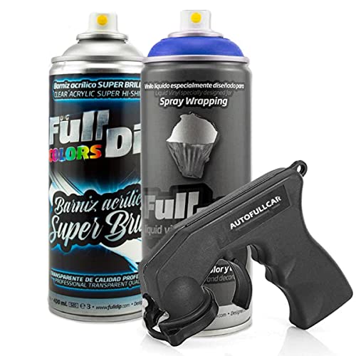 AutoFullCar - Pack Full Dip Bicicleta - 2 Spray (Color + Barniz Protector) - Vinilo Líquido FullDip - Cuadro Ruedas Bicicleta | Mountain Bike MTB (Azul, Brillo)
