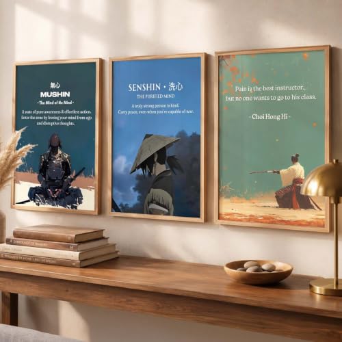 Image of kotart Japanese Samurai Motivational Art Framed Posters for Living Room Bedroom Gaming Room Studio | Aesthetic Japanese Theme Samurai Poster with Frames Wall Decor Set Of 3 (20x30 Inch)