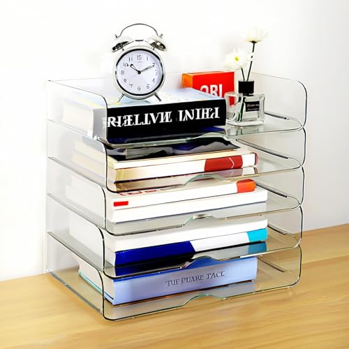 Image of 4 Trays Desk Organizer, Stackable Organizers and Storage, Clear Letter Tray for File Paper, Office Supplies, A4 Office File, Books, Notes, Paper Folder