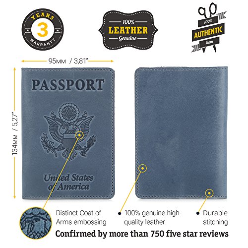 Shvigel Leather Passport Cover - Holder - for Men & Women - Passport Case (Light Blue Vintage) - Image 3