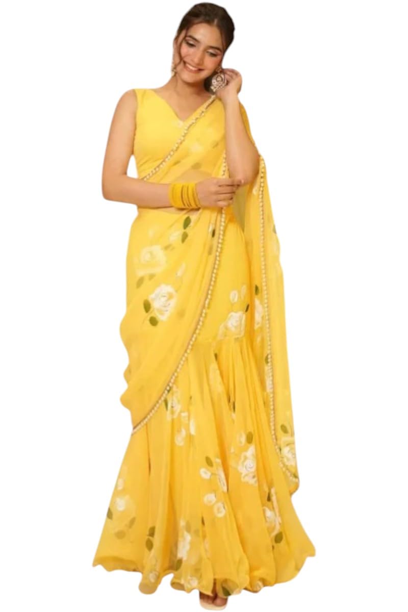 Elegant Yellow Floral Embroidered Saree for Women with Matching Blouse Piece | Lightweight Party,Wear Designer Saree for Wedding, Festive & Traditional Occasions-picture-41