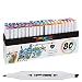 80 Color Super Markers Primary & Secondary Tones Dual Tip Set - Double-Ended Permanent Art Markers with Fine Bullet & Chisel Point Tips - Ergonomic Tri-Oval Barrels - Draw, Sketch, Illustrate, Manga
