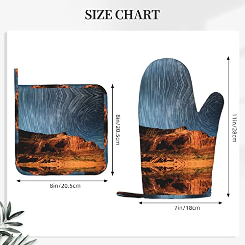 Starry Night Sky Above The Mountain In The Wild West Printed Oven Mitts And Pot Holders Sets Non-Slip Anti-Scalding Glove Mitt For Cooking Kitchen Mitt Potholders 2 Piece Set #TOP3