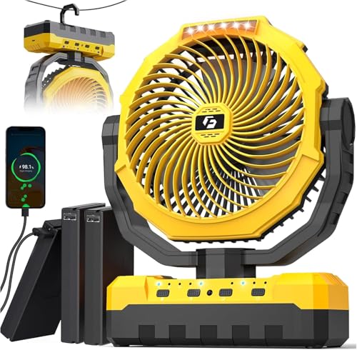 Korbot 36000mAh Portable Camping Fan - 120HRS Rechargeable Fan with Detachable Battery with LED & Remote - 4 Speeds Battery Powered for Tent,Travel, Office, Jobsite