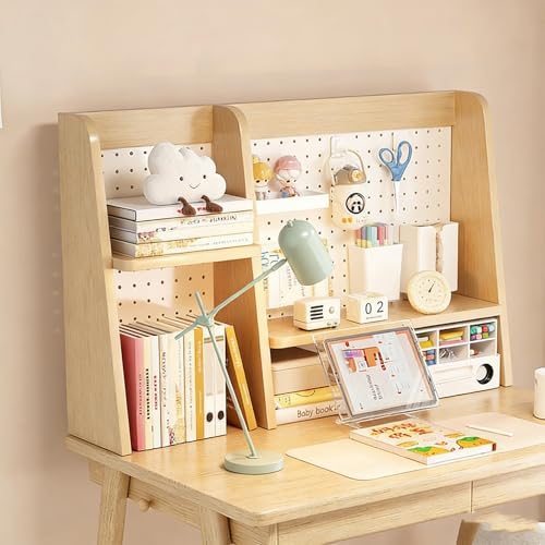 Organizador de escritorio, estante de madera de 2 niveles para oficina y hogar, estante de exhibición multiusos para tablero perforado, estantería que ahorra espacio para escritorio o encimera