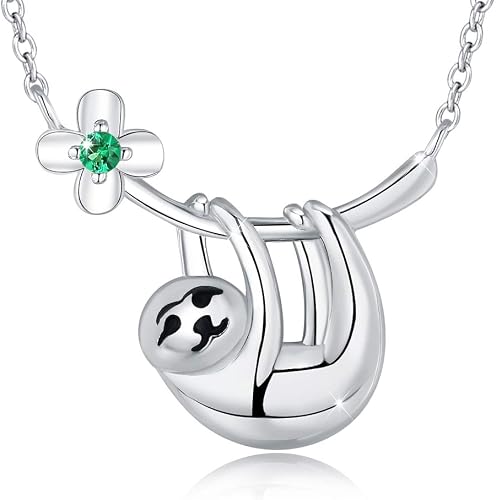 URMWMOO S925 Sterling Silver Sloth necklace Green Pendant Cute Animal Gifts Jewe