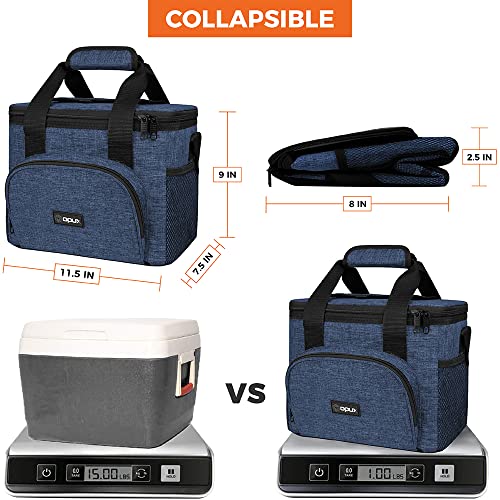 Opux Insulated Small Cooler Bag For Travel | Soft Collapsible Cooler Bag For Family Camping, Beach | Large Leakproof Lunch Bag Box For Work, Construction Lunch Pail | Fits 16 Cans (Heather Navy) #TOP3