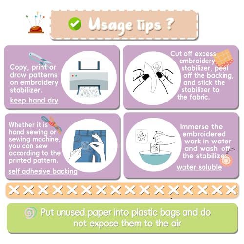Patemby 6Pcs Sticky Water Soluble Embroidery Stabilizer 8.5