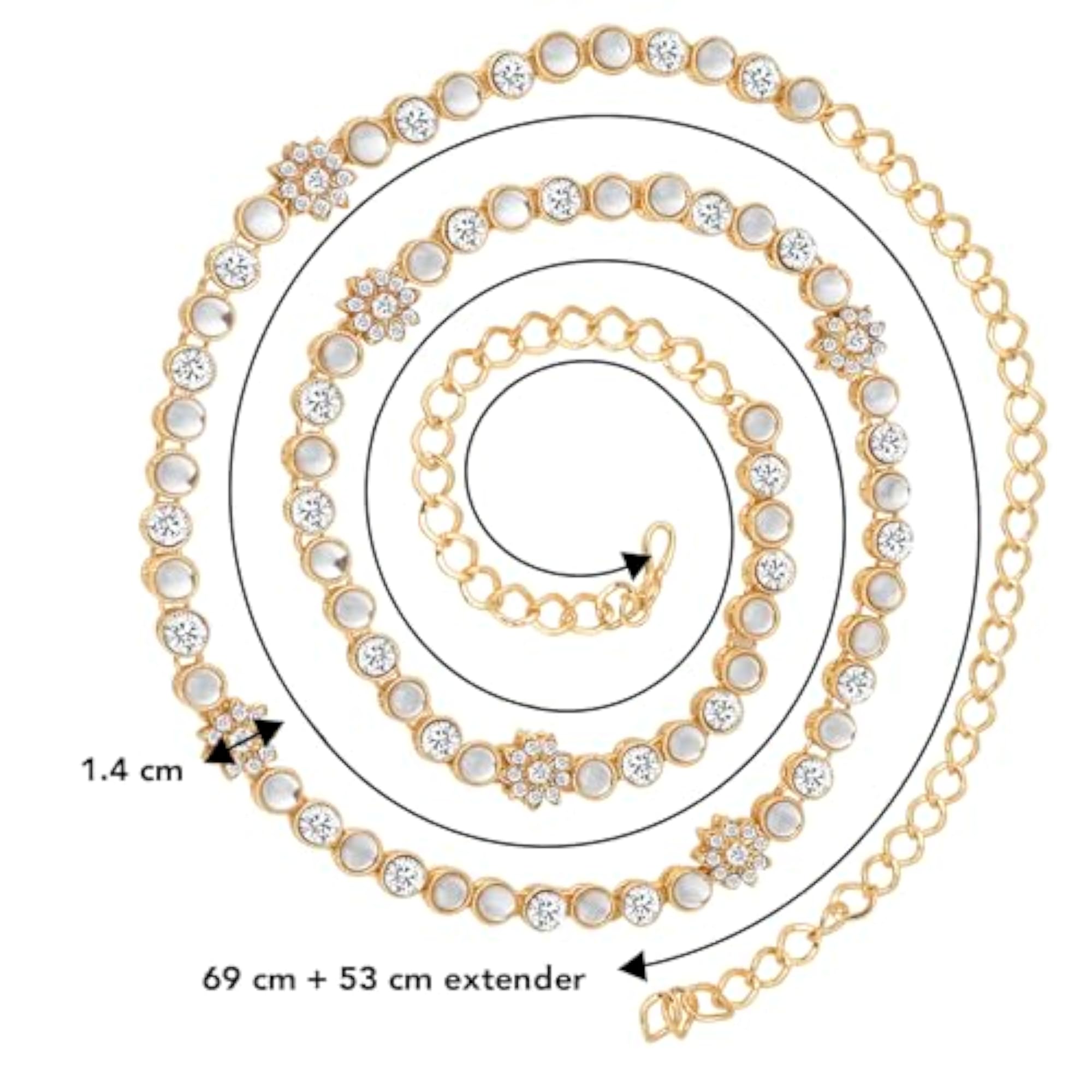 18K Gold Plated Blue Kundan Waist Belt for Women