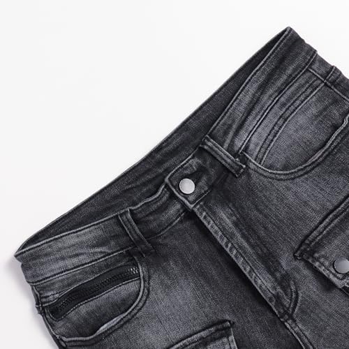 Men's Trendy Denim Elastic Zipper Button Mid Waist Workwear Pocket Jeans3