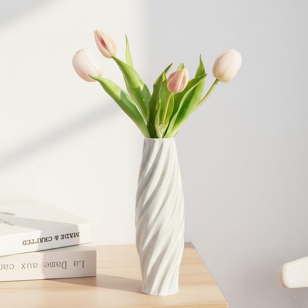 White Sculptural Ceramic Vase, Modern Irregular Shape Decorative Vase for Home Decor, Minimalist Artistic Tabletop Centerpiece for Living Room Bedroom Office