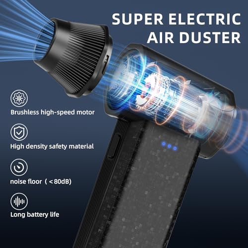 Cordless Compressed Air Duster 150000RPM Super Power Electric Air Duster 3 Gear Adjustable Mini Handheld Blower for Computer Keyboard Outdoor House and Car Cleaning Novyllis (Black) — view 2