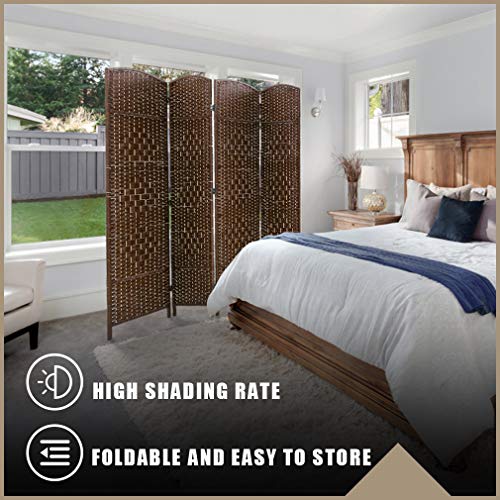 Vnewone 4 Panel Room Divider 6 ft. Tall Diamond Weave Fiber Privacy Screen Folding for Livingroom Bedroom, Brown - Thumbnail 5