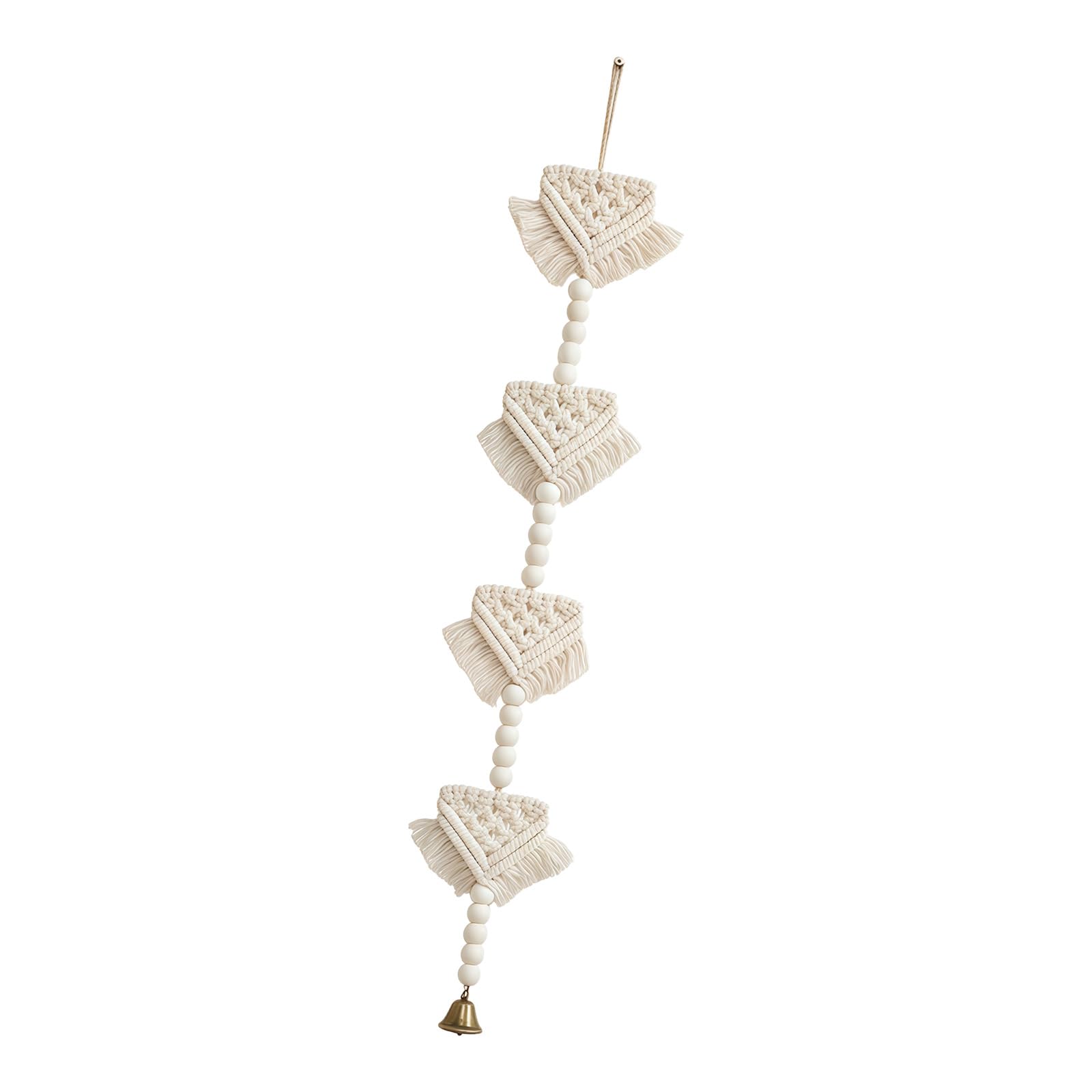 Woven Macrames Pennant Wall Hanging Pendant with Wooden Beads and Metal Bells for Kids Room and Nursery Decors Gift Kids Room Decors
