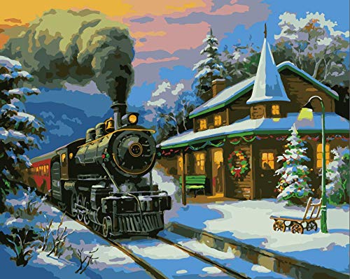 TOCARE Adult Paint by Numbers Kits for Adults,DIY Painting by Numbers On Canvas, 20x16Inch Express Train Station
