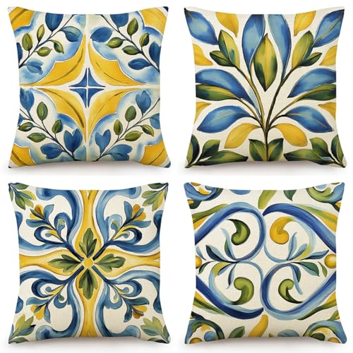 OYIMUA Boho Abstract Floral Cushion Covers 45 x 45 cm Yellow Blue Outdoor Cushions 18x18 Inches Decorative Linen Pillow Covers for Garden Furniture Sofa 1 OYIMUA Boho Abstract Floral Cushion Covers 45 x 45 cm Yellow Blue Outdoor Cushions 18x18 Inches Decorative Linen Pillow Covers for Garden Furniture Sofa