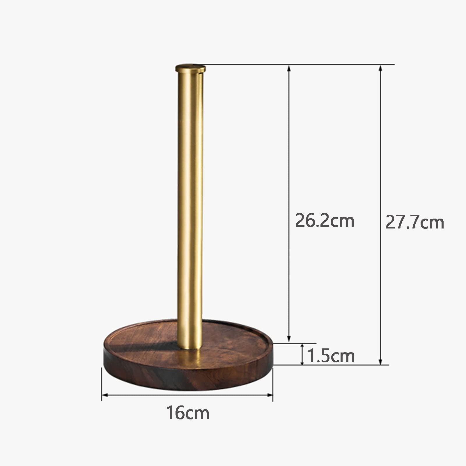 Porta asciugamani di carta con base in legno, elegante alluminio spazzolato oro e noce marrone, adatto per rotoli standard e jumbo, design elegante per piani di lavoro della cucina