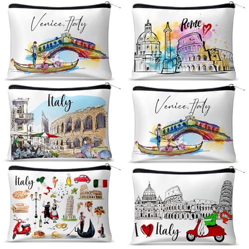 Reginary 6 Pcs Souvenirs Gifts Texas Canvas Makeup Bag California Zippered Bag Paris Themed Gifts Florida Vacation Souvenir Traveler for Women Friendship Birthday Christmas Party Favors, multicolor,