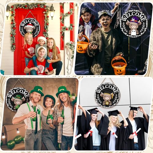 Vicenpal 35 Pcs Interchangeable Highlands Cow Welcome Sign Hanging Seasonal Cow Head Wooden Front Door Decor with 17 Interchangeable Hat 17 Magnet Swappable Pieces for Farmhouse Holiday(Plaid) - Cosy Home Interiors Vicenpal 35 Pcs Interchangeable Highlands Cow Welcome Sign Hanging Seasonal Cow Head Wooden Front Door Decor with 17 Interchangeable Hat 17 Magnet Swappable Pieces for Farmhouse Holiday(Plaid) - Image 5